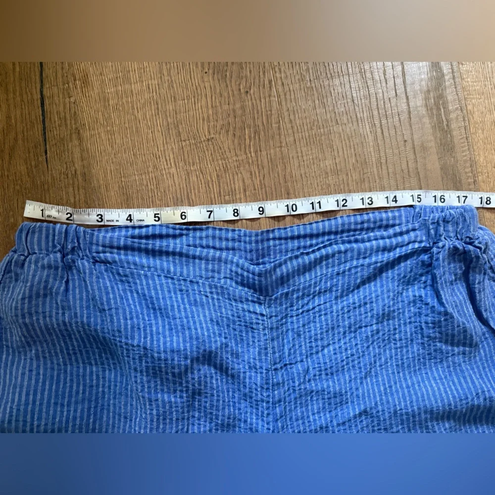 FLAX Blue Striped Linen Capri Pants - Picture 6 of 8